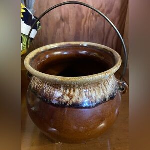 USA Vintage Brown Ceramic Pot with Handle